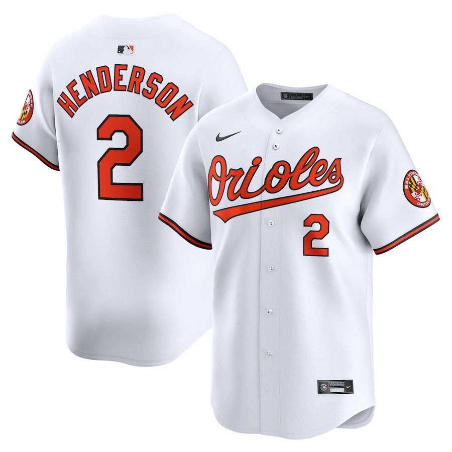 Men Baltimore Orioles #2 Gunnar Henderson Nike White Home Limited Player MLB Jersey